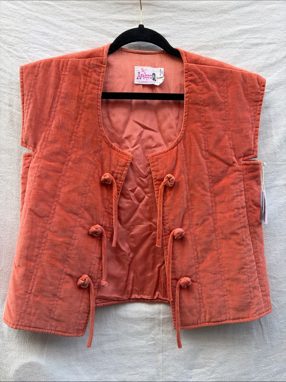 Coral Orange Quilted Tie-Front Vest